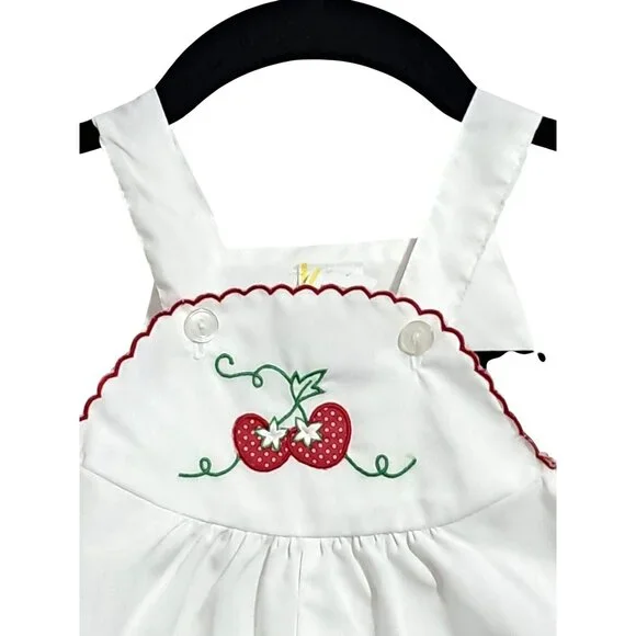 Vintage Healthtex Baby Girls White Romper With Strawberry Embroidery 12 Months - Picture 5 of 8